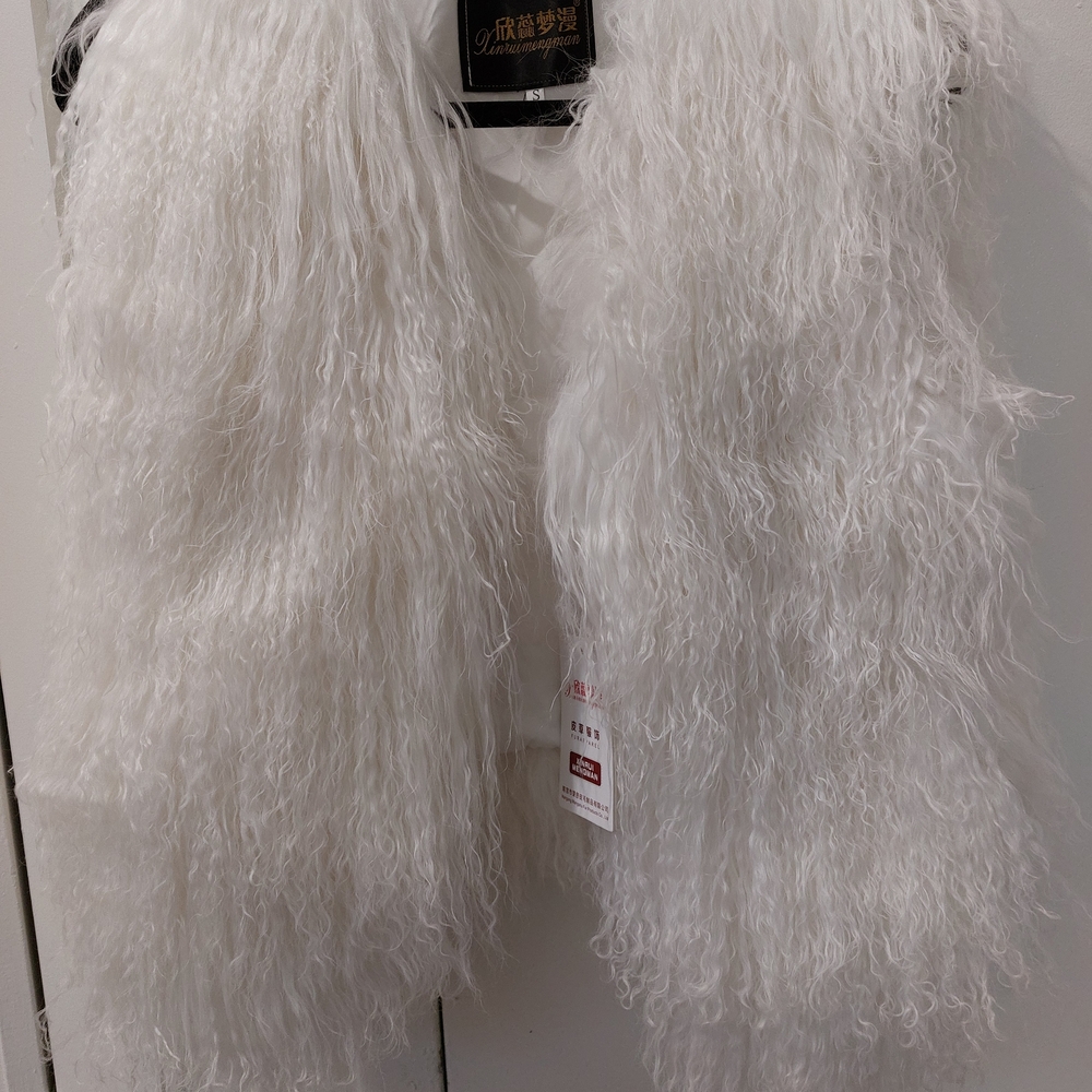 Genuine Mongolian Fur White Short Vest Size S